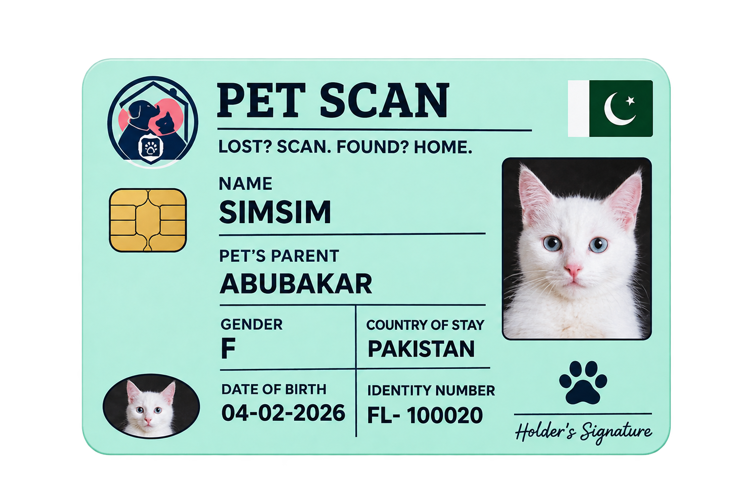 PETSCAN QR Pet Card front